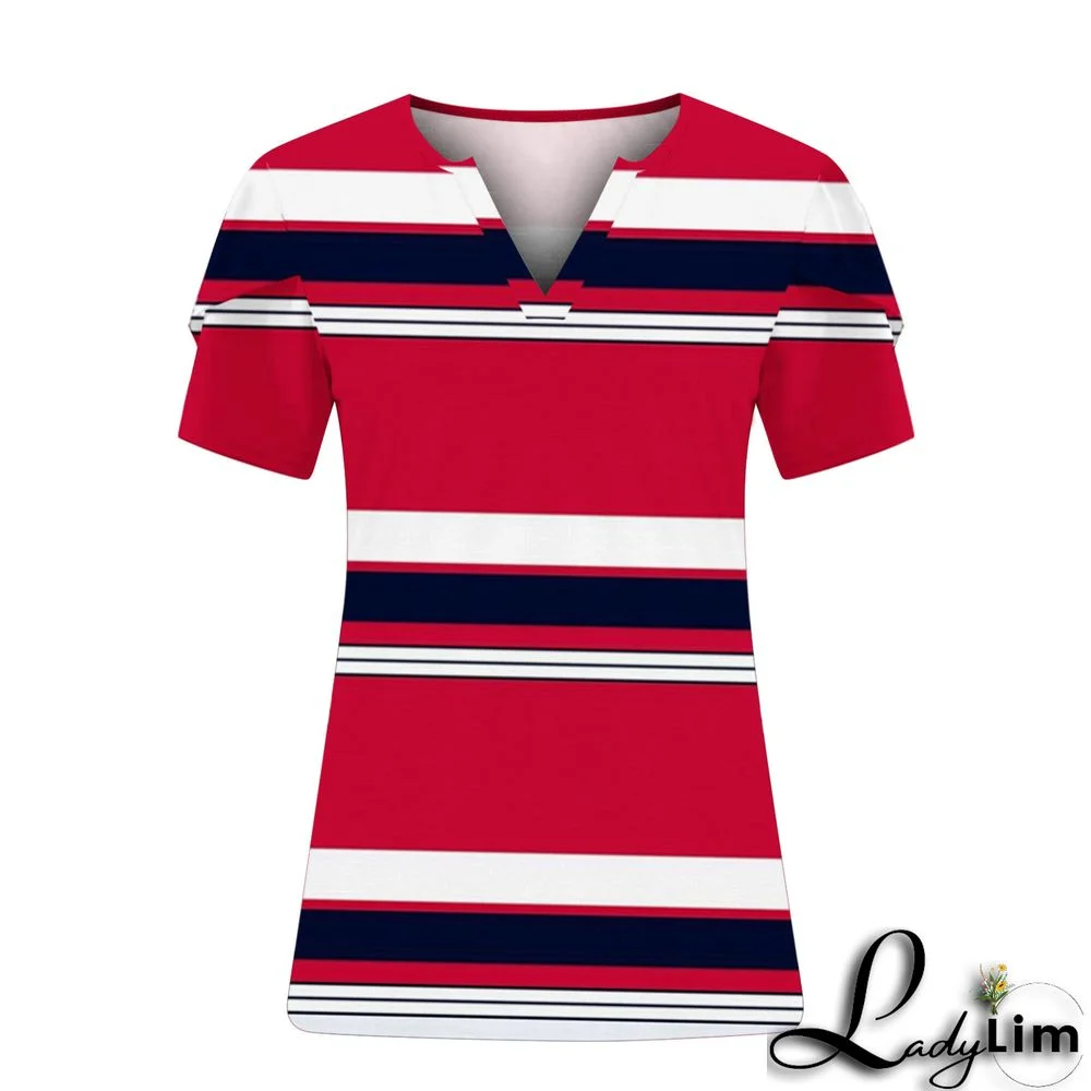 V-Neck Plus Size Ladies Short Sleeve T-Shirt Printed Top