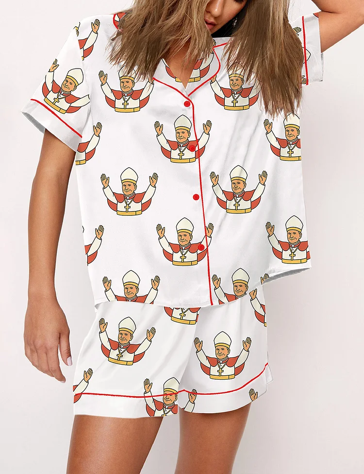 Women's Pope Leo XIV Catholic Print Pajama Set