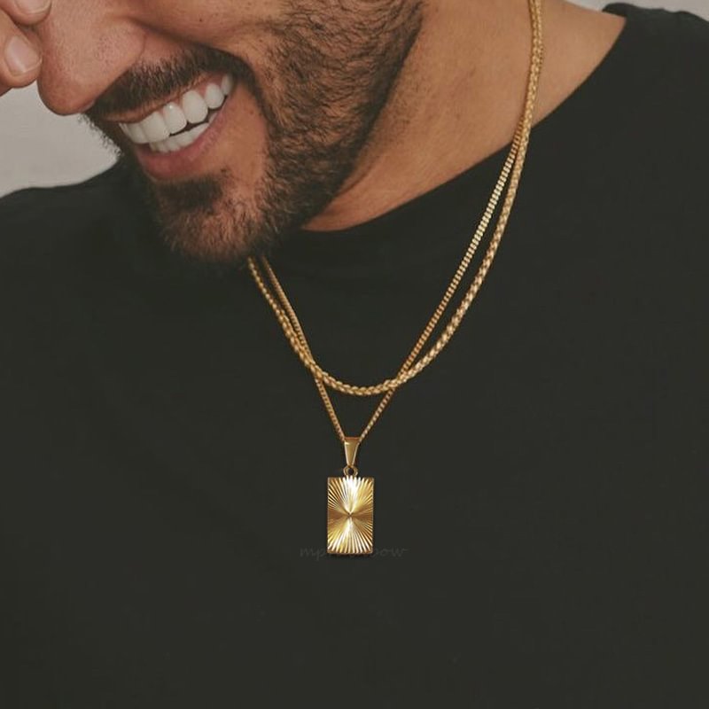 Gold Rectangle/Triangle Pendant Steel Hip Hop Necklaces Jewelry-VESSFUL