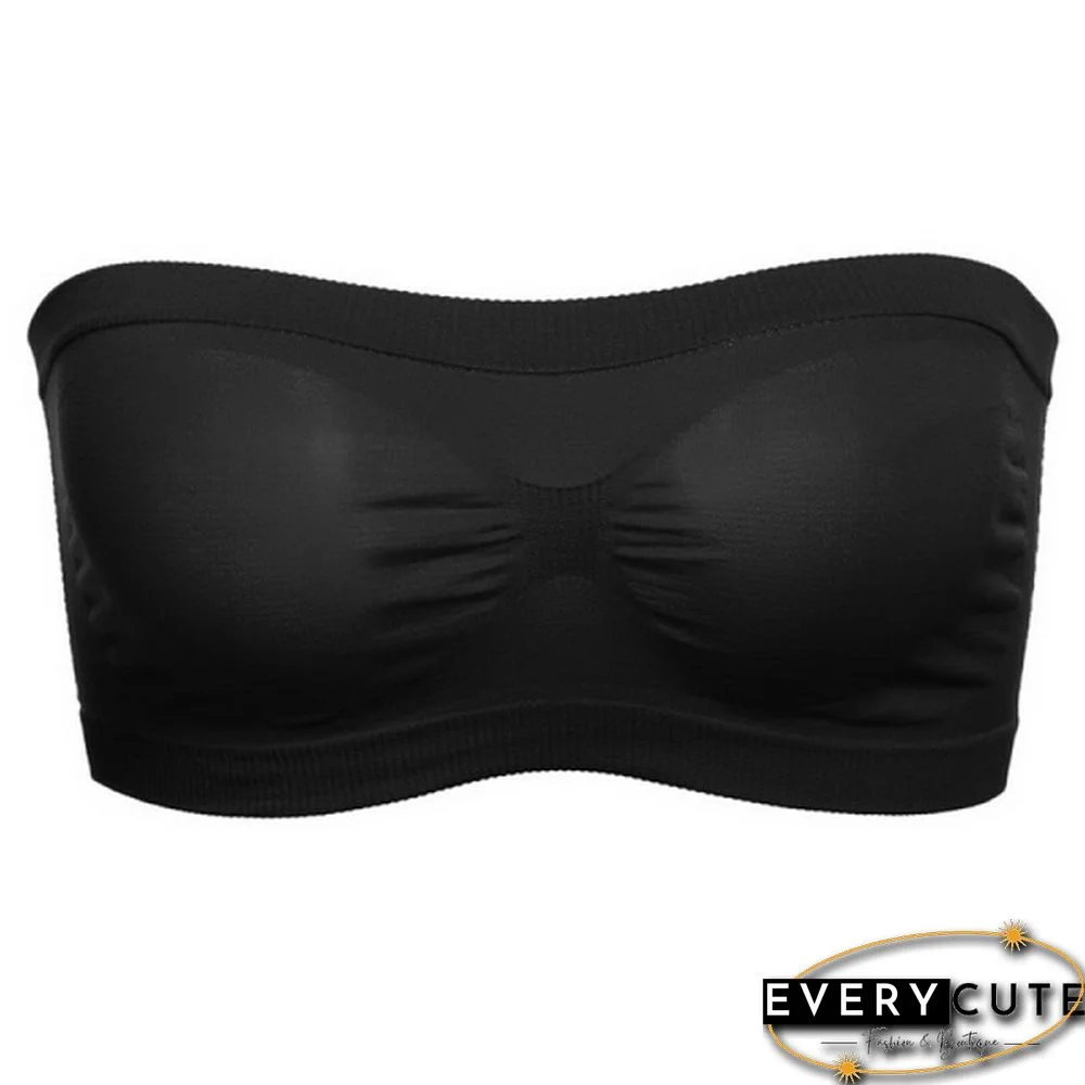 Women Basic Stretch Layer Strapless Seamless Solid Cropped Tube Top Bra Bandeau Underwear