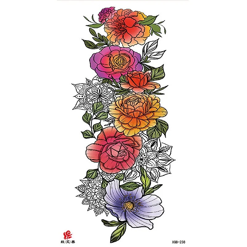 Sdrawing Temporary Tattoo Sticker Flash Tattoos Skull Snake Wolf Blue Pink Rose Flowers Body Art Arm Fake Sleeve Tatoo Women