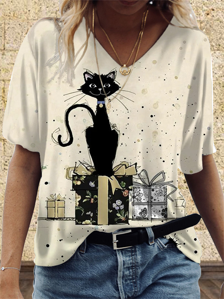 Lovely Cats Print Comfy T Shirt