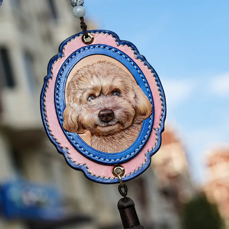 Goldendoodle Leather Dog Keychain