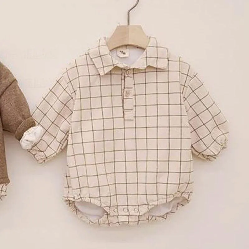 0-2Yrs Baby Boy Girl Lotus Leaf Collar Grid Romper Spring Baby Long-sleeve Fashion Infant Cotton Clothes Baby Boy Girl Rompers