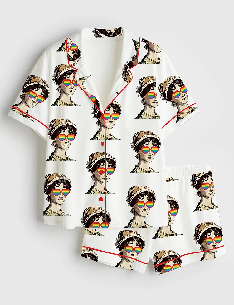 Women&rsquo;s More Pride Less Prejudice LGBTQ Pride Month Print Short Sleeve Satin Pajama Set