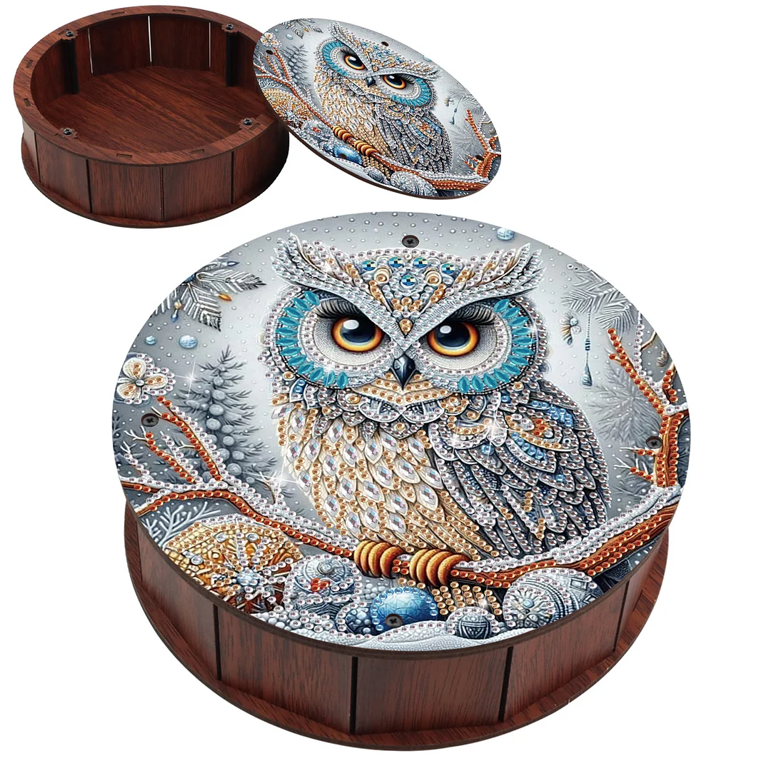 Diamond Painting Round Snack Box Kit Art Decor for Handmade Decor Gifts (Owl)