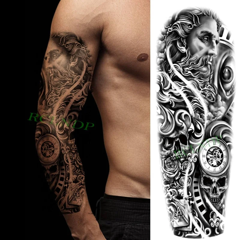 Waterproof Temporary Tattoo Sticker Anubis Ancient Egypt Dog Roma Clock Eye Full Arm Fake Tatto Flash Tatoo Sleeve for Men Women