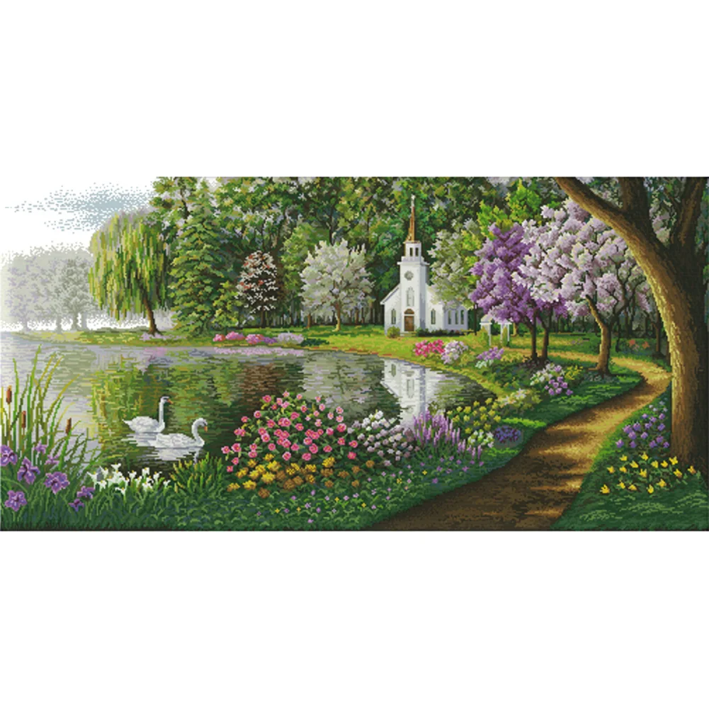 14CT Joy Sunday marcado punto de cruz paisaje (100 * 54cm)