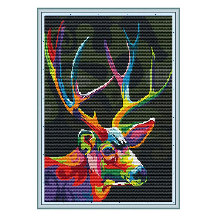 Joy Sunday Colorful Deer 14CT Stamped Cross Stitch 39*52CM