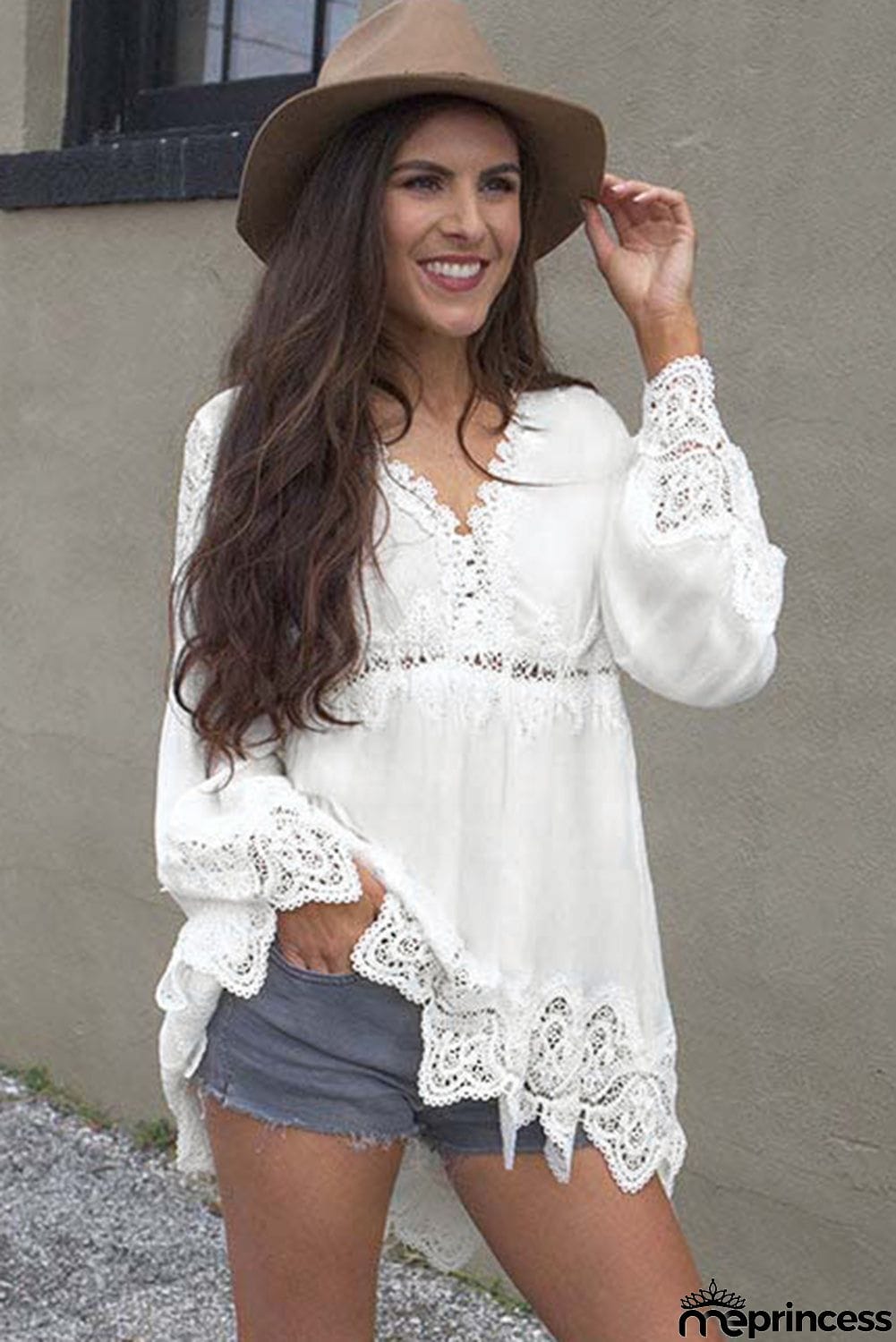 Bell Sleeves Crochet Insert Blouse