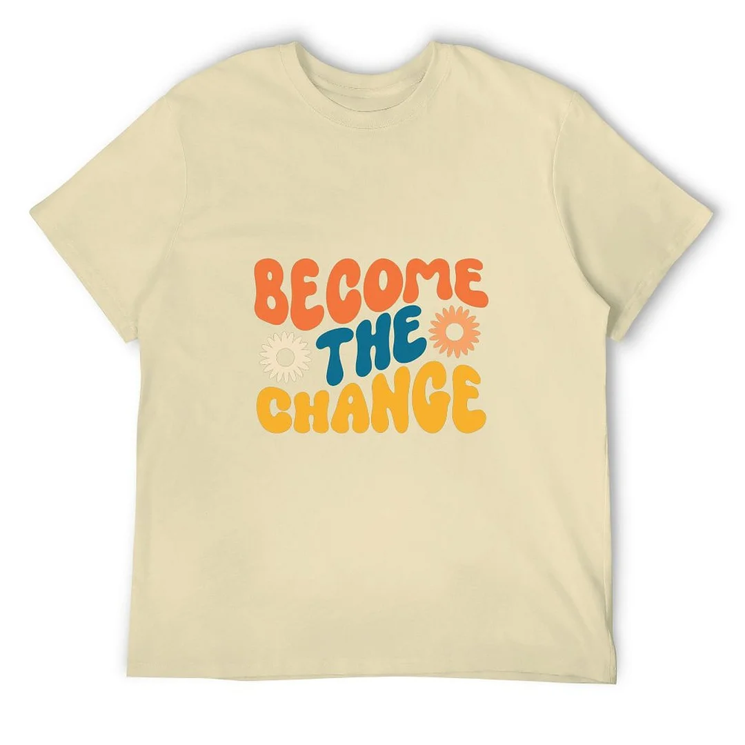 Printed Unisex Short Sleeve Cotton T-shirt for Men and Women Pattern become the change