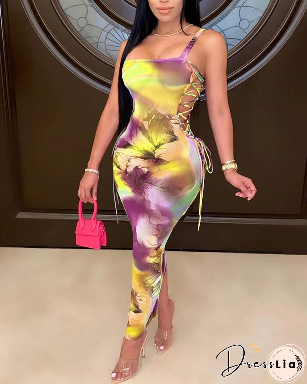 Tie Dye Sleeveless Slim Slit Midi Dress