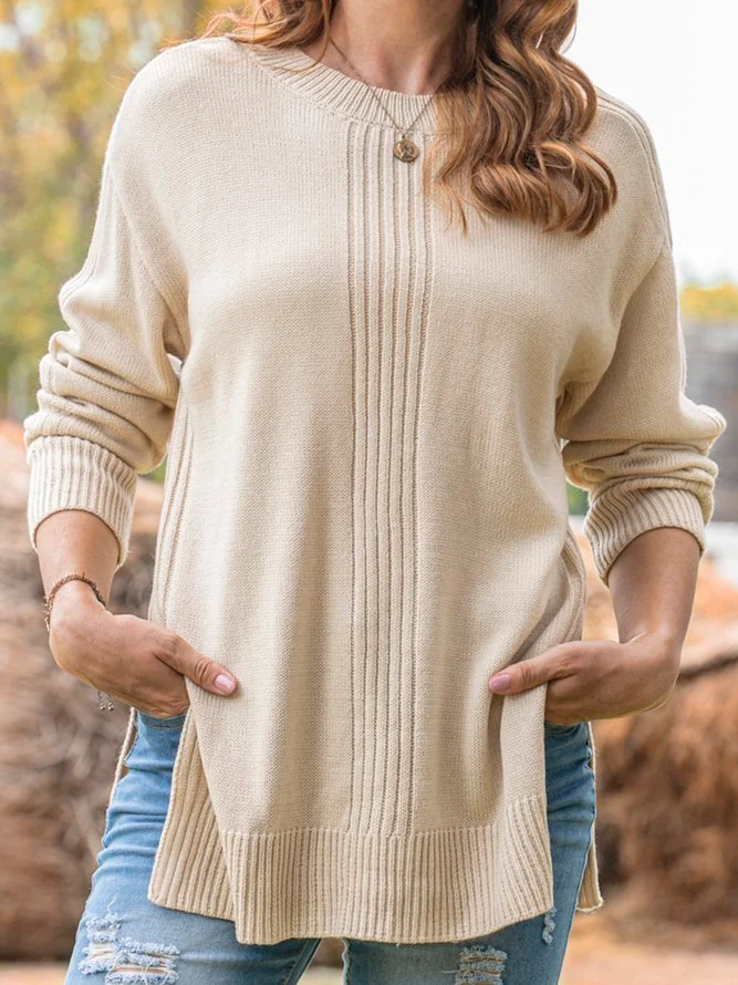 Apricot Shift Plain Casual Crew Neck Sweater