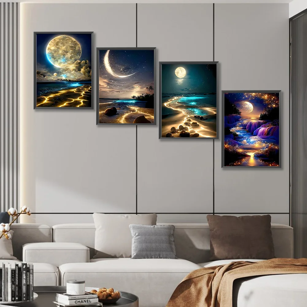 4pcs Diamond Painting - Full Round Drill - Moonlight(Canvas|30*40cm)