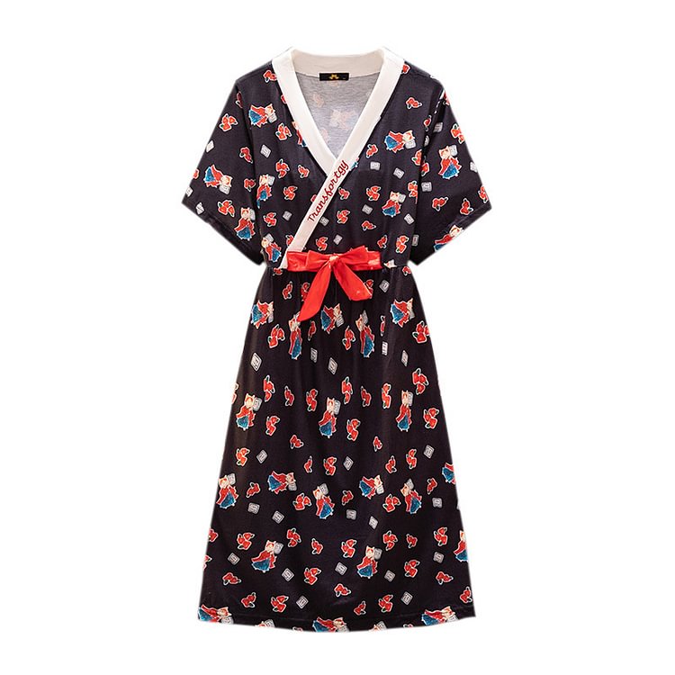 V-neck Bow Knot Hanfu Dress Pajamas - Modakawa modakawa