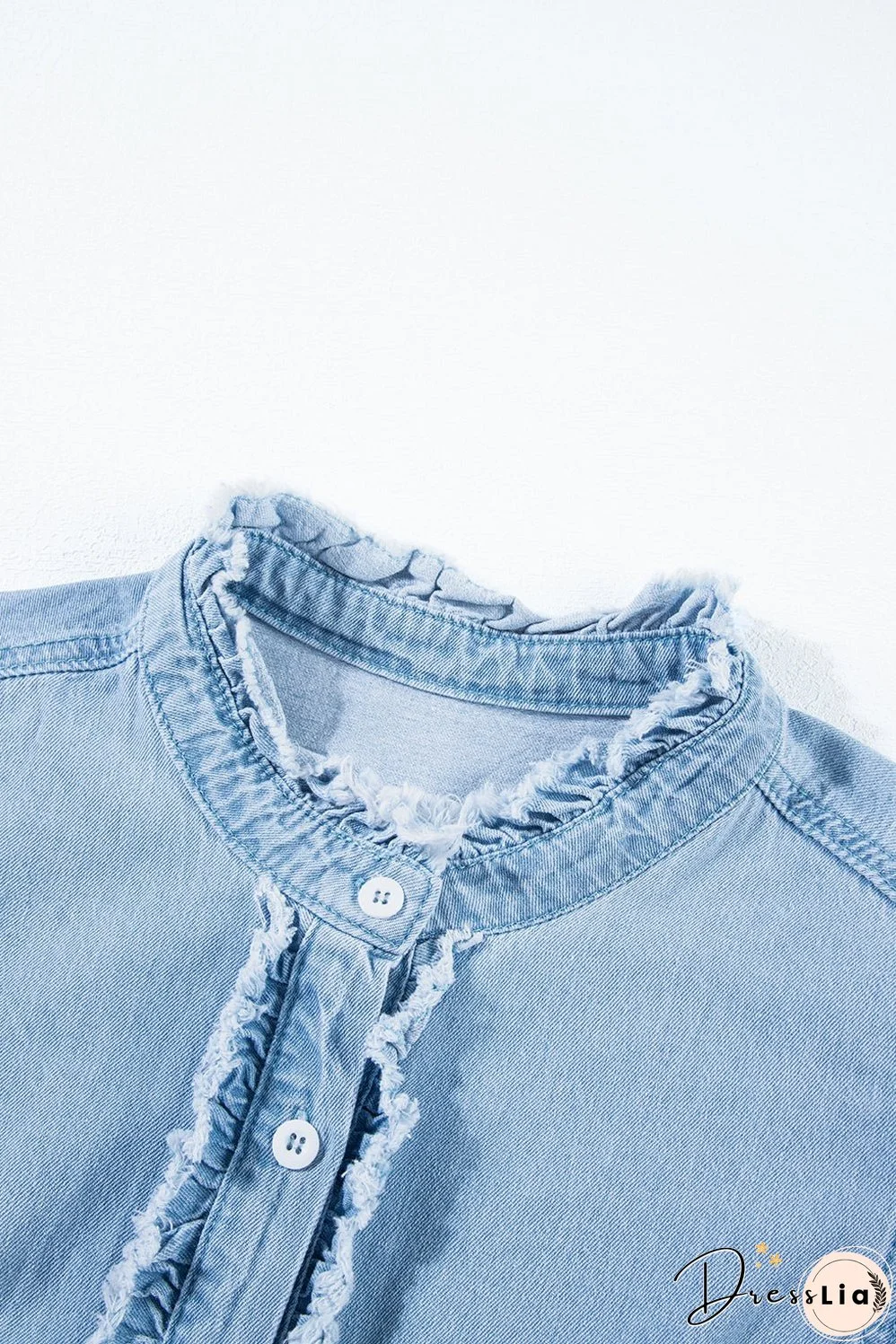 Button Front Frayed Denim Top