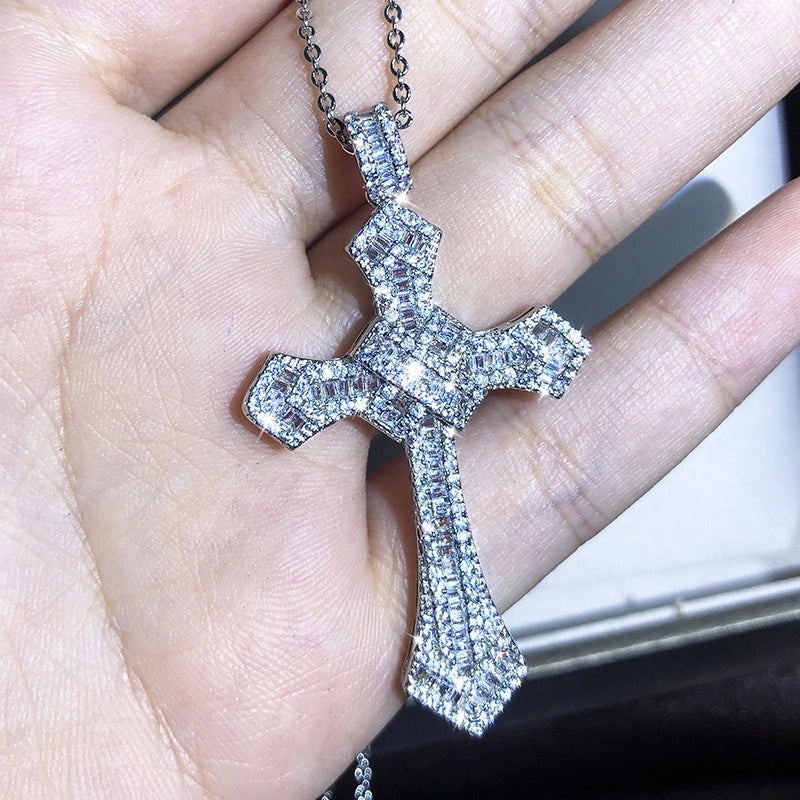 Copper Cable Chain Plating Cross Zircon Necklace