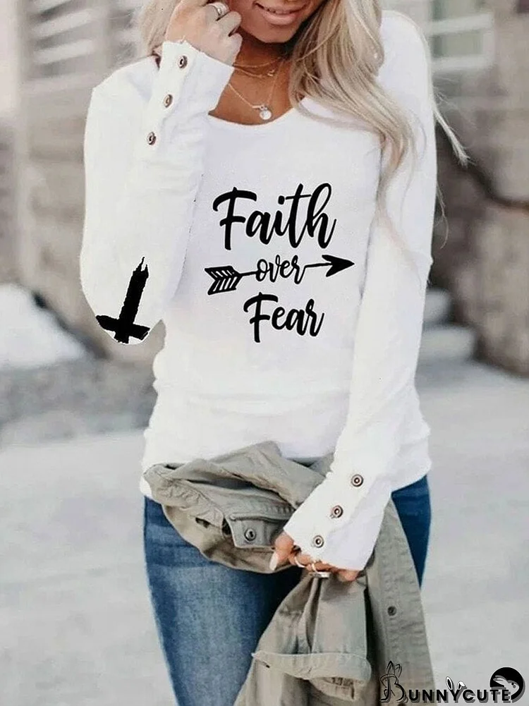 Women's Faith Over Fear V-Neck Long Sleeve T-shirt