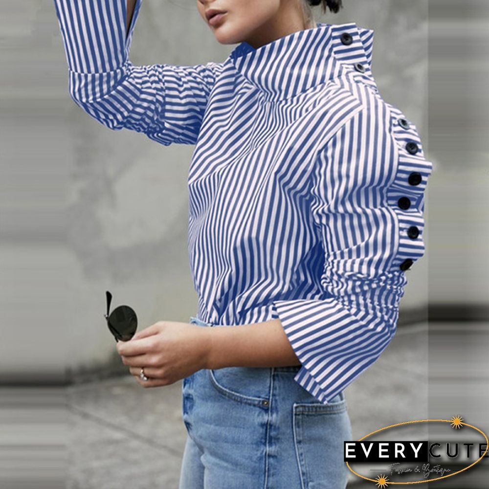 S-5XL Women Long Sleeved Stand Collar Casual Blouse Baggy Tops Blusas Feminina New