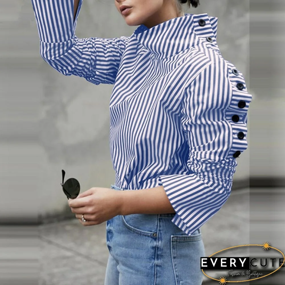 S-5XL Women Long Sleeved Stand Collar Casual Blouse Baggy Tops Blusas Feminina New