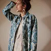 Women's Vintage Ethnic Pattern Turn-Down Collar Long Cardigan Shirt Jacket 
