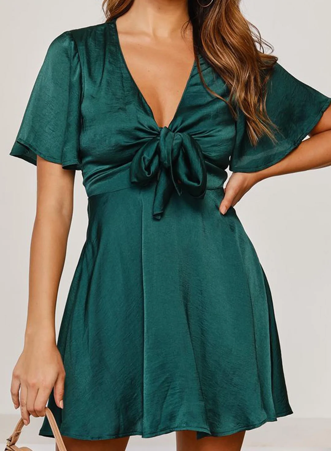 Buzzdaisy Women's Mini Dress Solid Satin Knot Front Dress