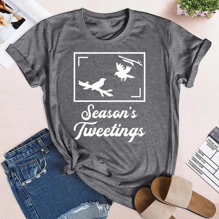 Season's Tweetings Bird  T-Shirt-03553-Annaletters