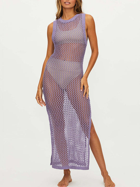 Women Beach Cover-up Tank Top Knitted Bikini Beach Dress Maxi Dress