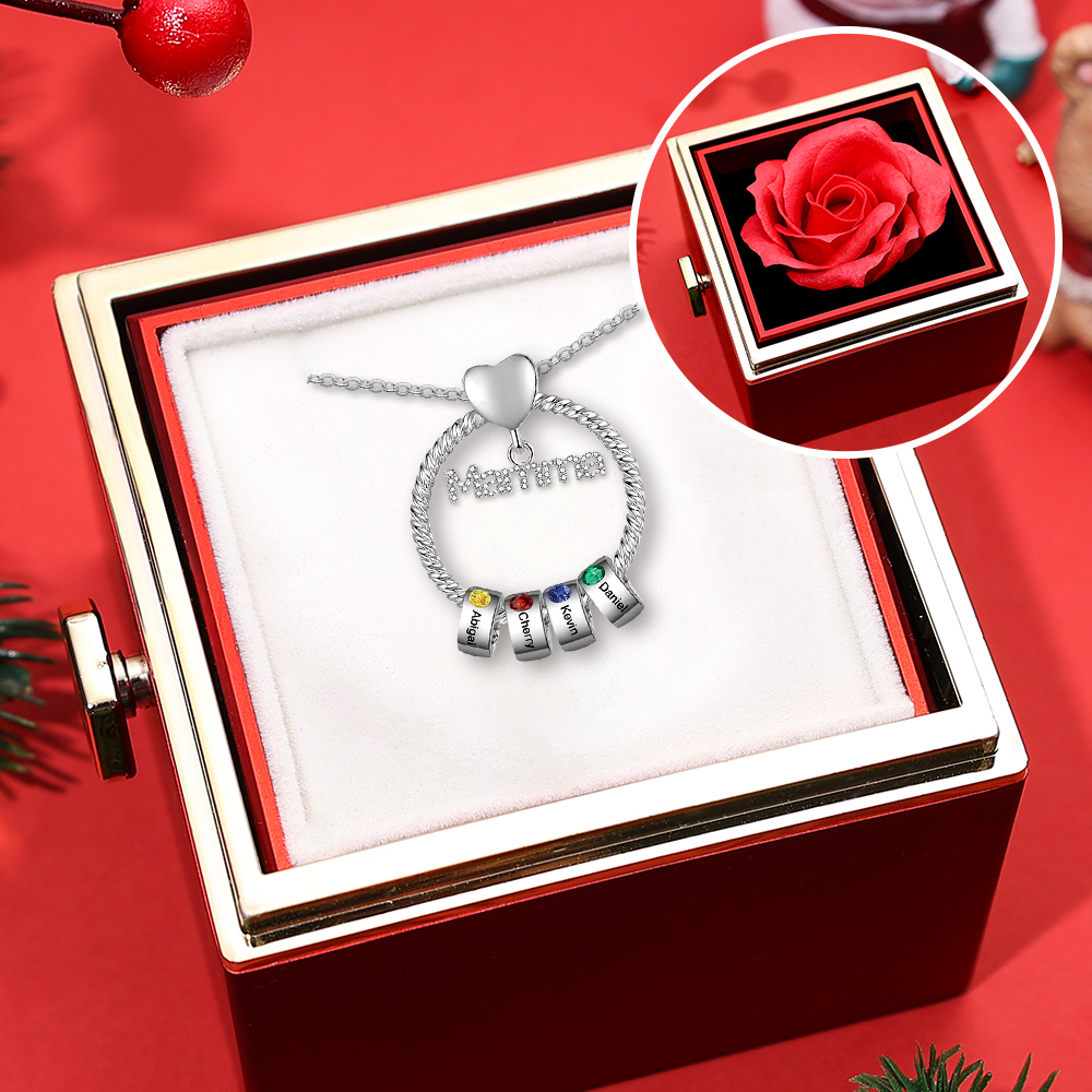 Collana Personalizzata Con Nome E Pietra Di Nascita - Ciondolo Cuore Stella E Luna - Regalo Speciale Per Mamma E Fidanzata