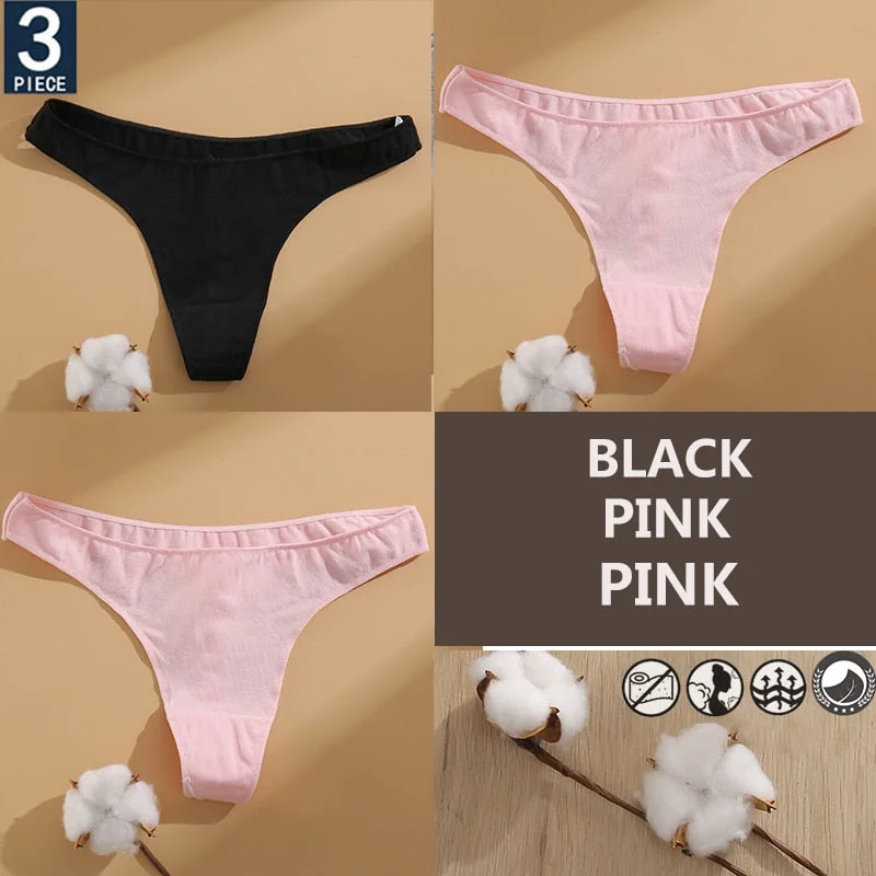 FINETOO 3PCS/Set Cotton Lingerie Women's G-string Underwear 7 Solid Colors Ladies Panties Female Low-Rise Woman's Thong Briefs