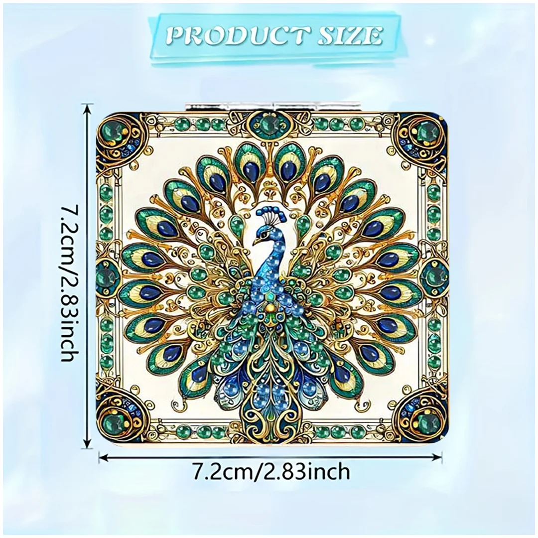 Green Peacock DIY Special Shaped Diamond Painting Compact Mirror Kits Diamond Art Painting Pocket Mirror for Adults and Beginners