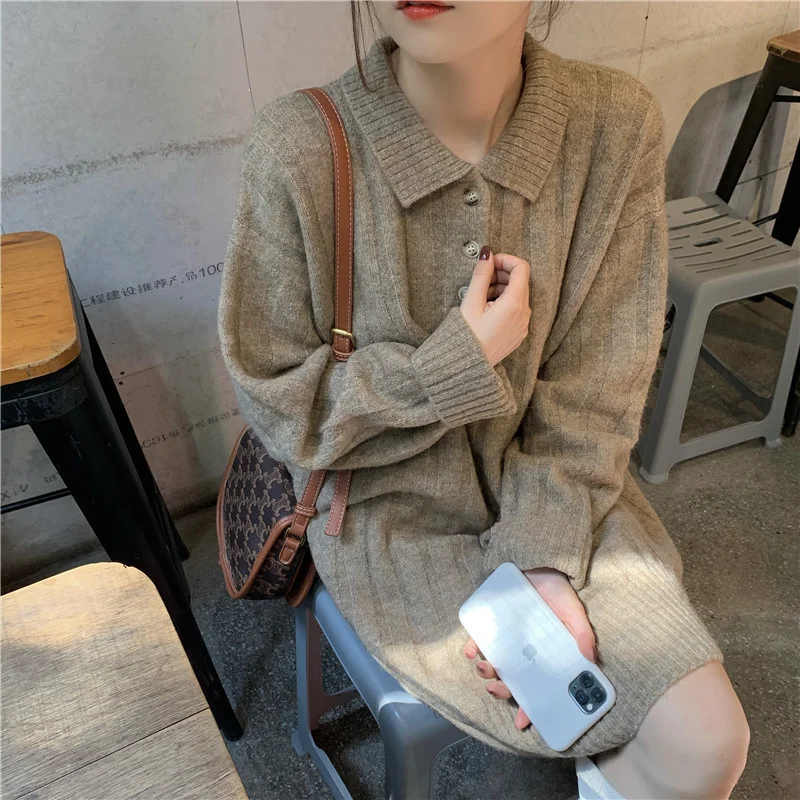 Ueong Ueong And Winter Long Sweater Dress Women With 2024 New Lazy Wind Bottom With Knit Skirt Women