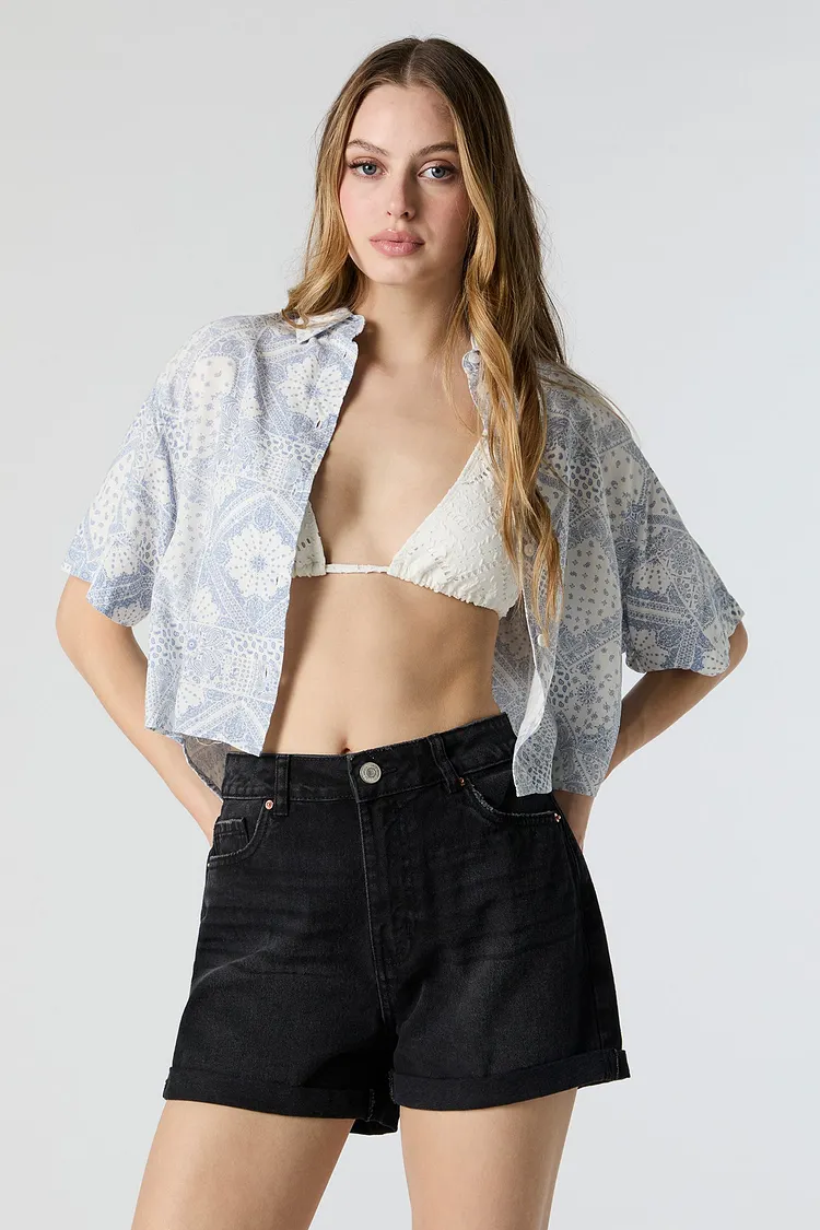 Mom Black Wash Denim Short