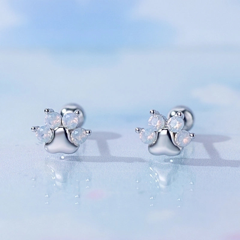 1 Pair Silver Zircon Cat’s Paw Ear Studs