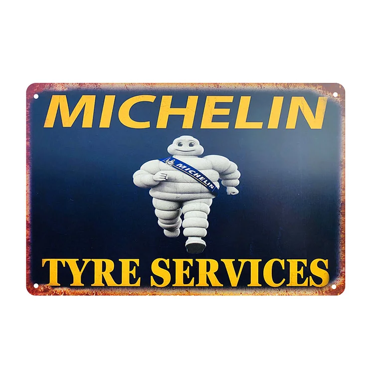 Services de pneus Michelin - enseignes en étain vintage / enseignes en bois - 7.9x11.8in & 11.8x15.7in