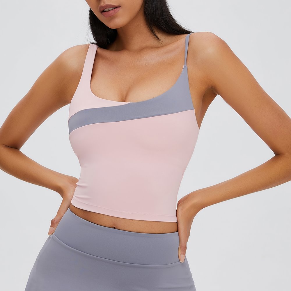 Buy Hergymclothing rose close-fitting color block tank top sports camisole vest with removable pads at an affordable price