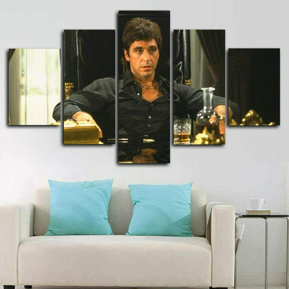 Scarface Tony Montana Gangster 5 Panel Canvas Print Wall Art Home Decor Pictures Poster  Paintings HD Print   No Framed 5 Pieces