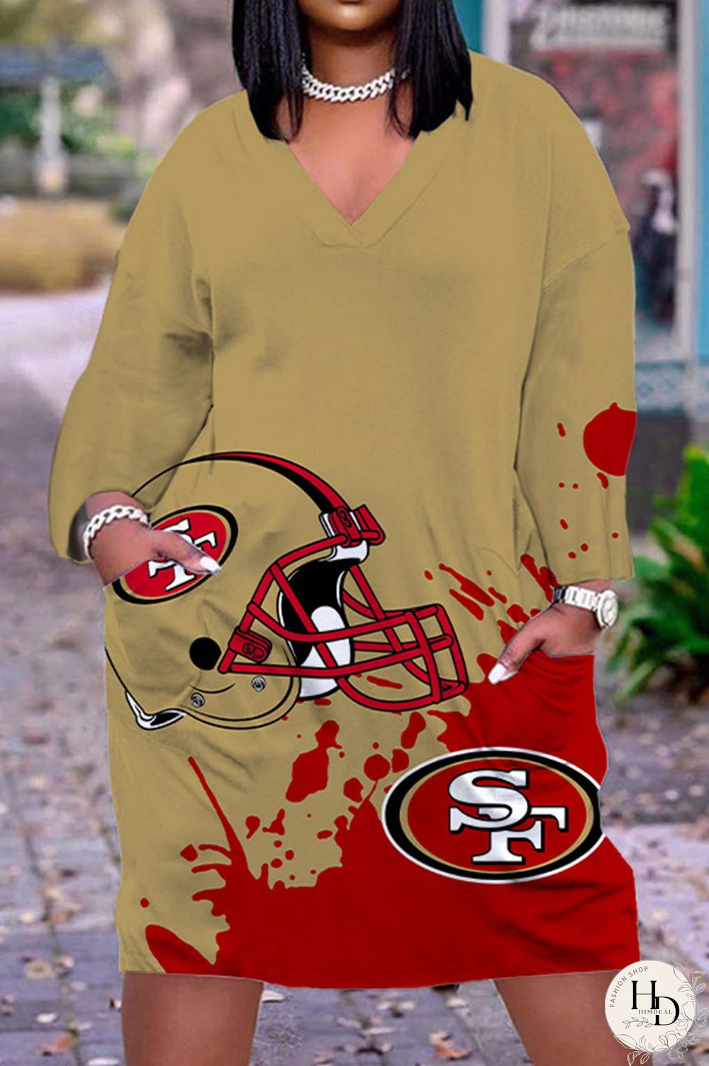 Black Yellow Casual Print Patchwork V Neck Straight Dresses