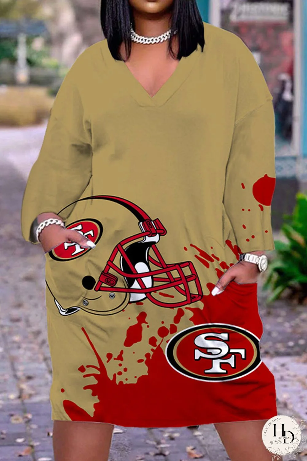 Black Yellow Casual Print Patchwork V Neck Straight Dresses