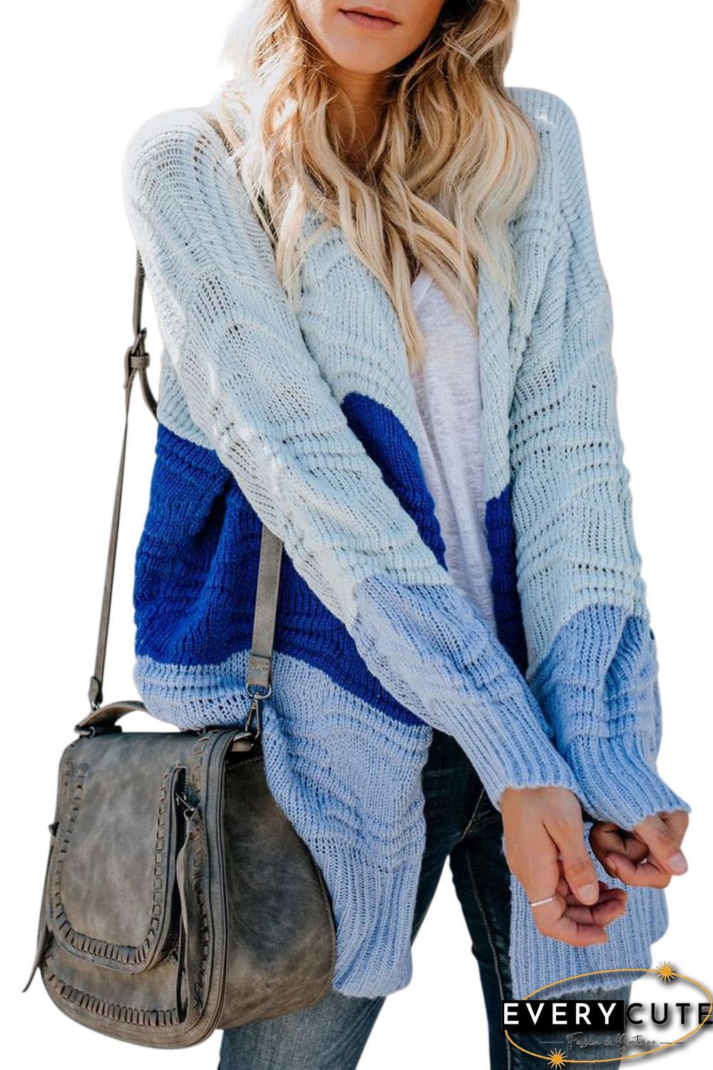Sky Blue Colorblock Knit Cardigan