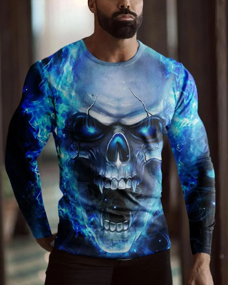 men's casual skull print long sleeves