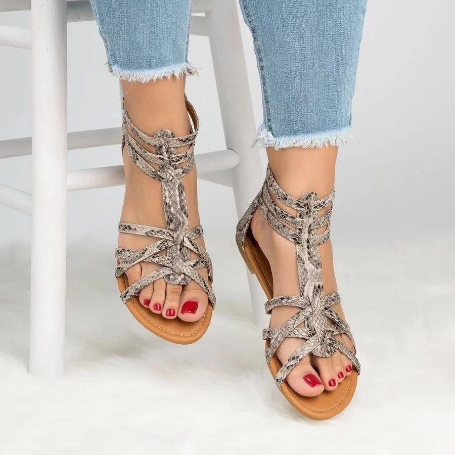 Lady Casual Sandals Shoes Plus Size 35-43 Women Bohemia Colorful Summer Gladiator Flat Ankle Strap Sandals Shoes