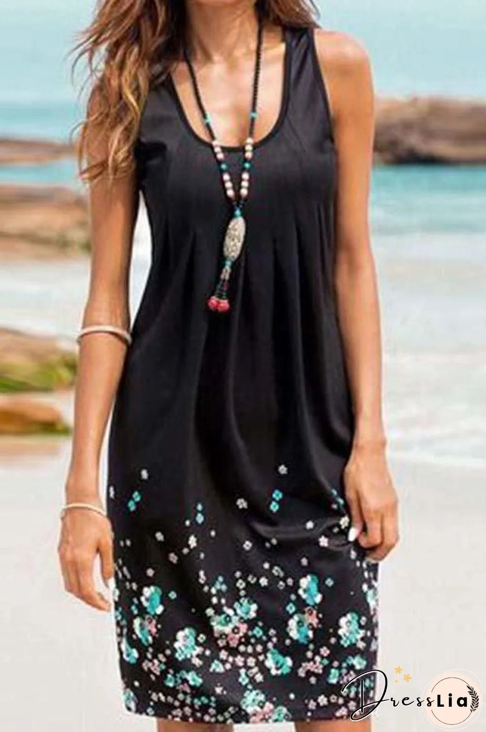 Floral Print Sleeveless Beach Dress