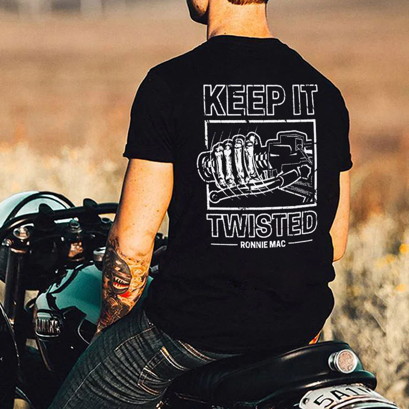 KEEP IT TWISTED Motorcycle Head Graphic Causal Black Print T-shirt