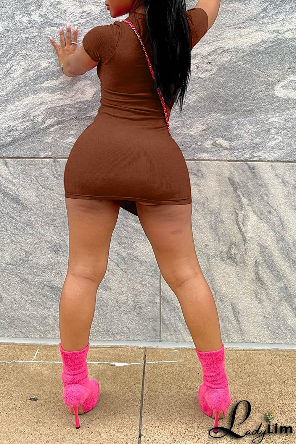 Rose Red Sexy Patchwork O Neck Pencil Skirt Dresses