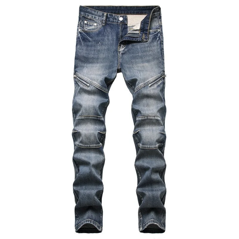 2020 AUTUMN Spring Men's Skateboard Streetwear HIP HOP Punk Stretch Bike Jeans Trendy Skinny Pencil Straight Denim Trouers