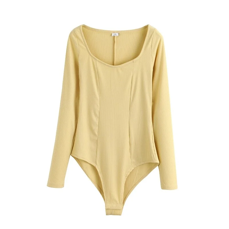 Toppies Sexy Slim Knitted Bodysuits Woman Long Sleeve Tops Deep U Collar Overalls Mesh Bodysuit