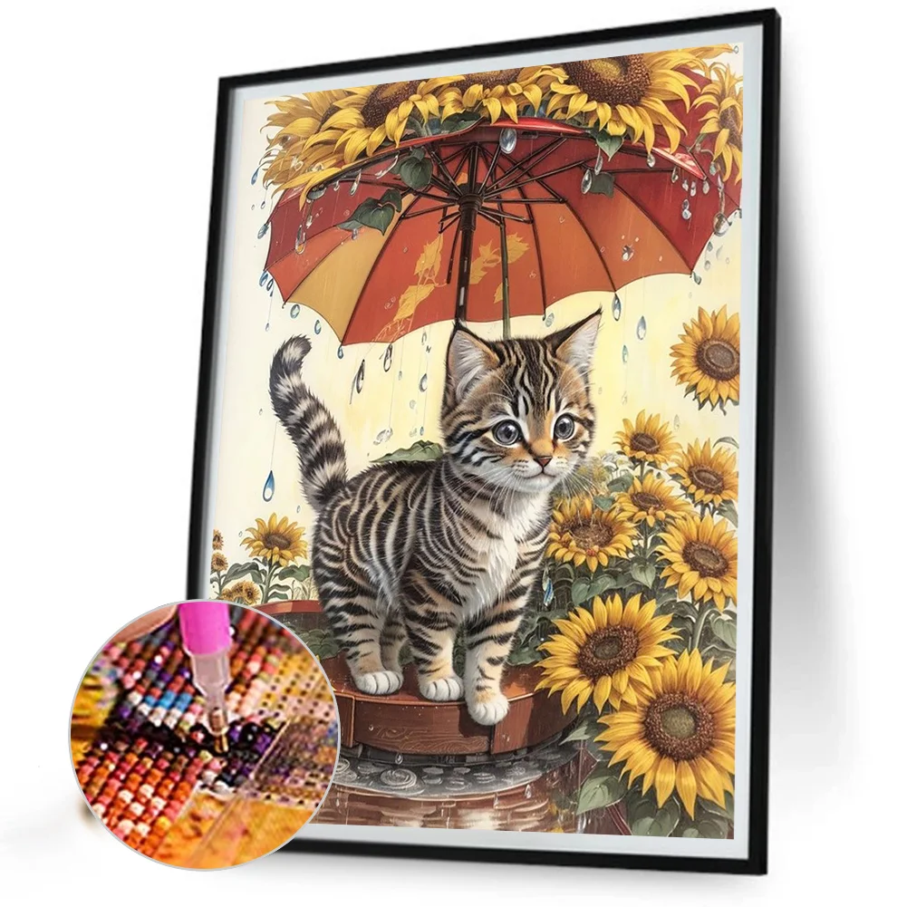 Full Round Diamond Painting 40*50cm - Sunflower And Cat