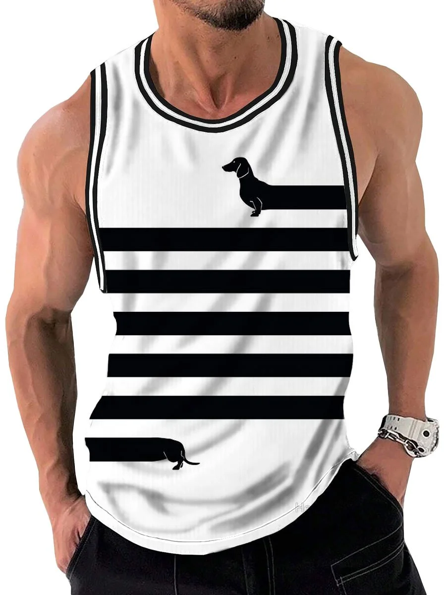 Fun Dachshund Print Crew Neck Tank Top