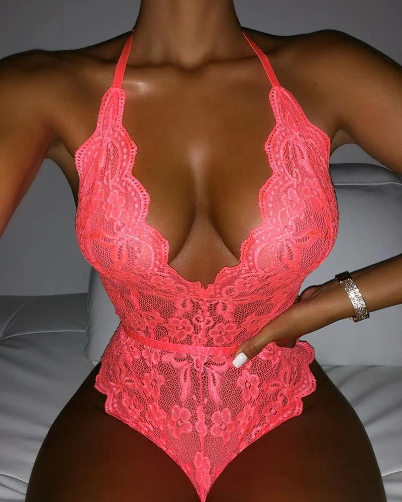 Ellolace Bodysuit Women Overalls for Women 2022 Lace Deep-V Neck Bodys Bodycon Sleeveless Backless Sexy Body for Women Wholesale